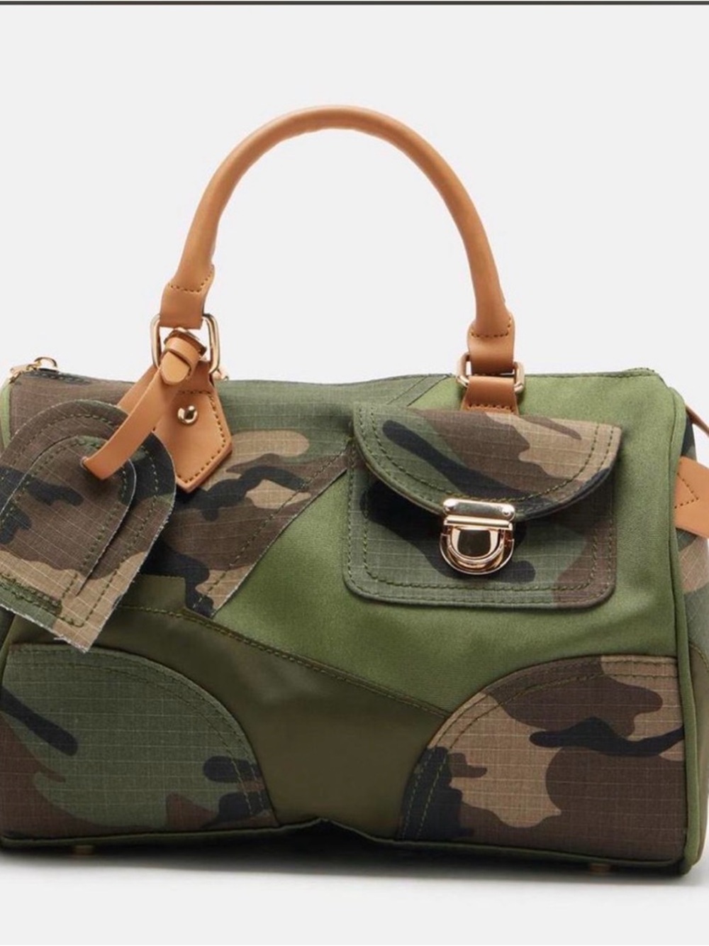 Fashion Nova Camo Satchel with Tan Handles